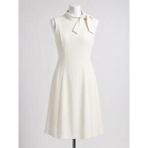 Calvin Klein White Bow Neck Sheath Dress Career Cocktail Church Elegant 2P